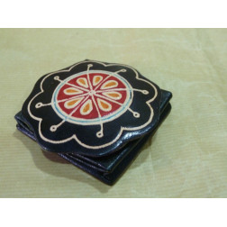 Monedero cuero cabra flor negro 8.5 cm. diam.