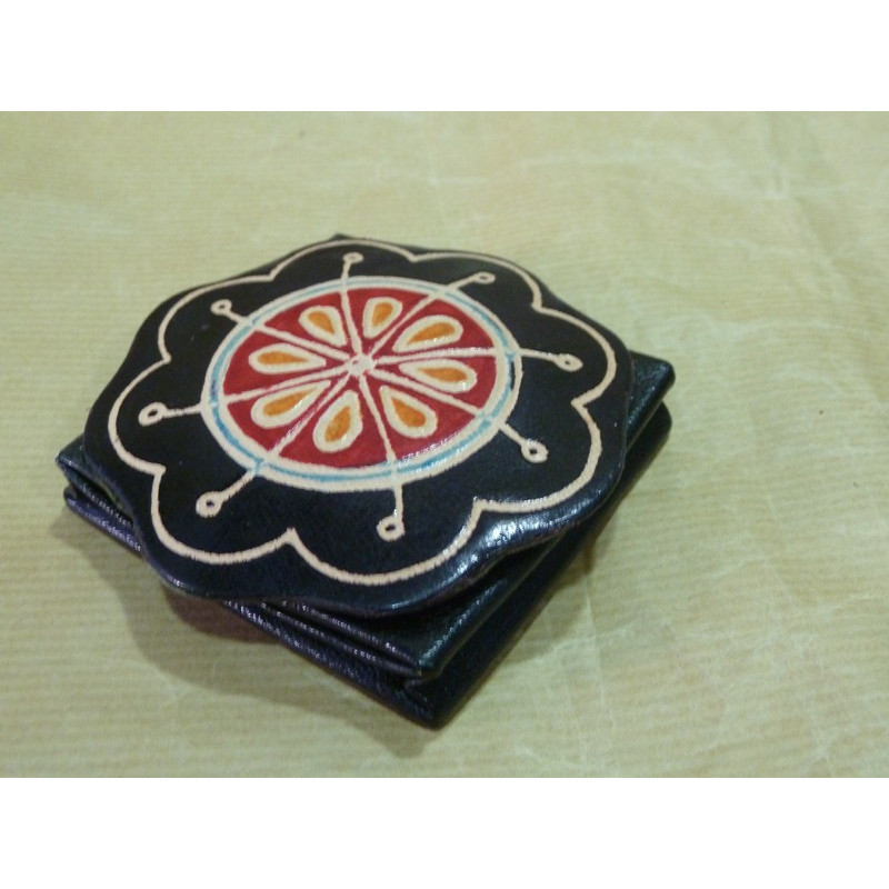 Monedero cuero cabra flor negro 8.5 cm. diam.