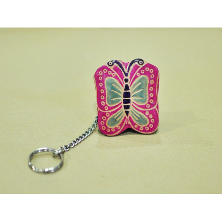 Llavero-portamonedas de cuero, forma mariposa
