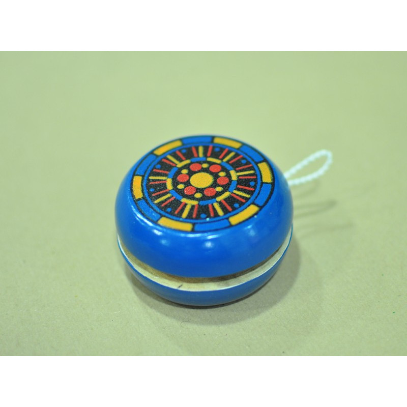 Yoyo madera pintado a mano, color azul - 6.5 cm