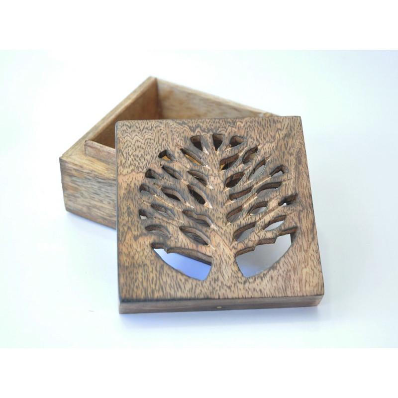 Caja de madera diseño árbol 11x11x6cm