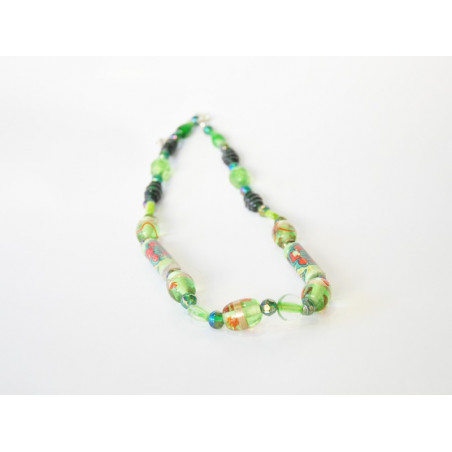 Collar vidrio de color verde diseño flores - 50cm