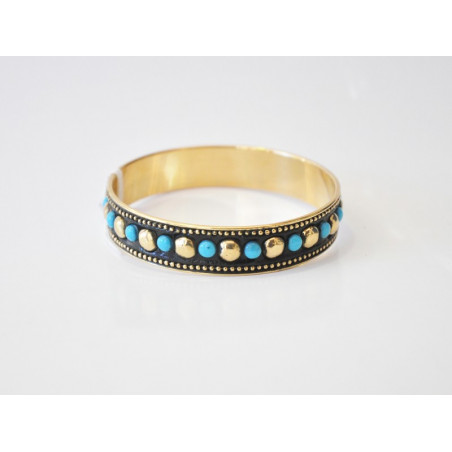 Pulsera color turquesa, negro, oro - 7cm