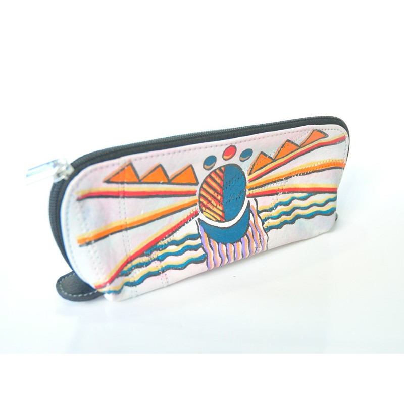 Estuche lapiceros, piel diseño geométrico