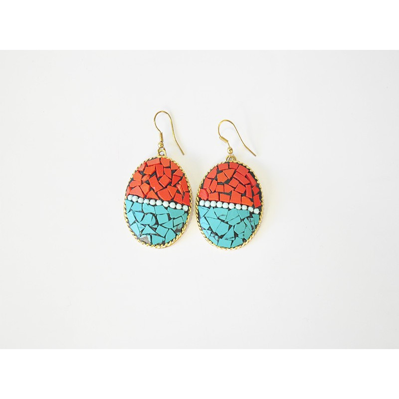 Pendientes circulares mosaico verde y rojo