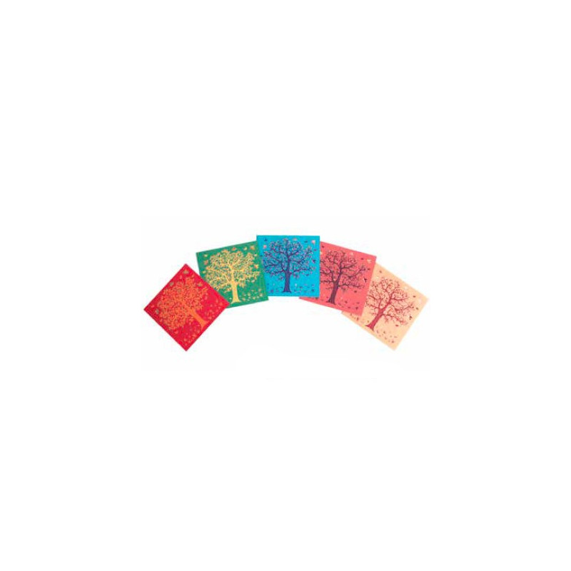 Set 5 tarjetas árbol, colores variados