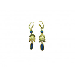 Pendientes dorados con cristal azul, 6 cm