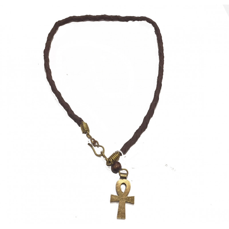 Collar cuero y latón cruz egipcia