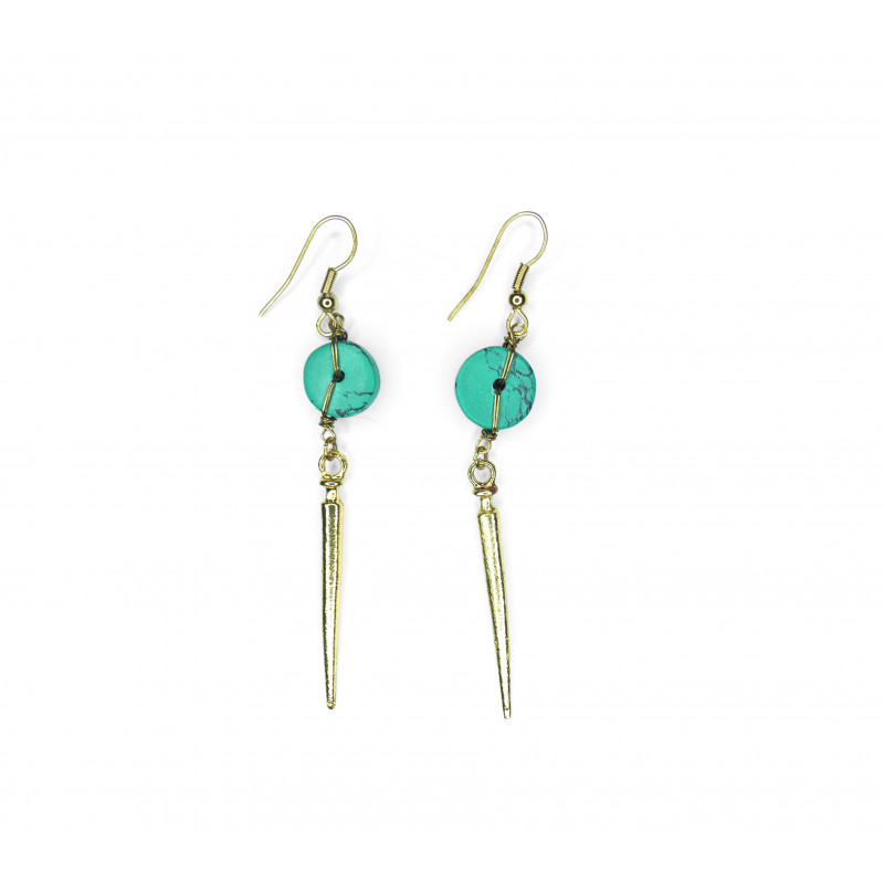 Pendientes latón dorado y círculo arcilla turquesa