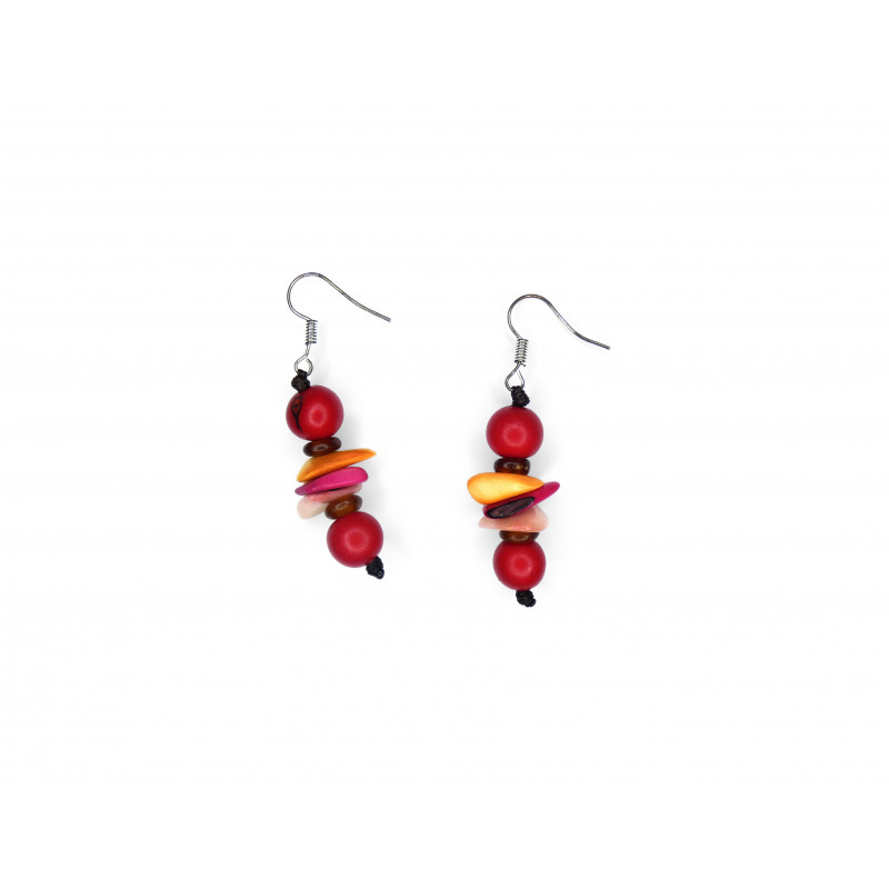 Pendientes tagua y Acai rojo/rosa