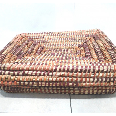 Cesta tapa fibra natural tonos tierra 33*39*8cm