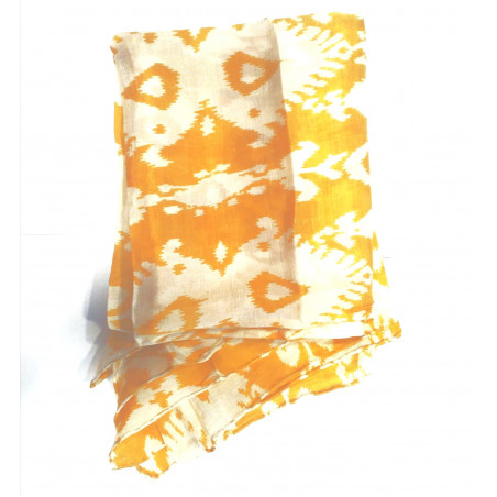 Pañuelo Ikat 100% seda amarillo, 80x80 cm