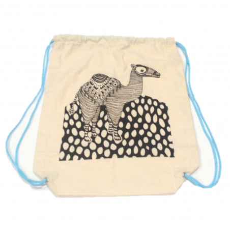 Bolsa Con Cordón Azul Y Dibujo Camello
