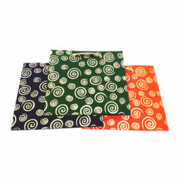 Bolsas regalo "Spirale", juego de 3 papeles hechos a mano, Naranja/Verde/Azul