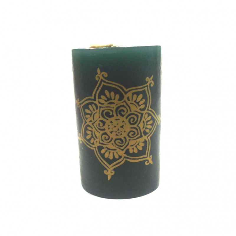 Vela pilar "Mandala" Parafina, verde/oro
