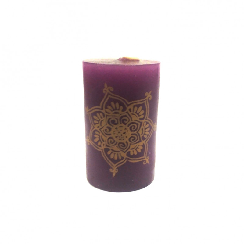 Vela pilar "Mandala" Parafina, púrpura/oro