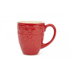 Taza roja con flores