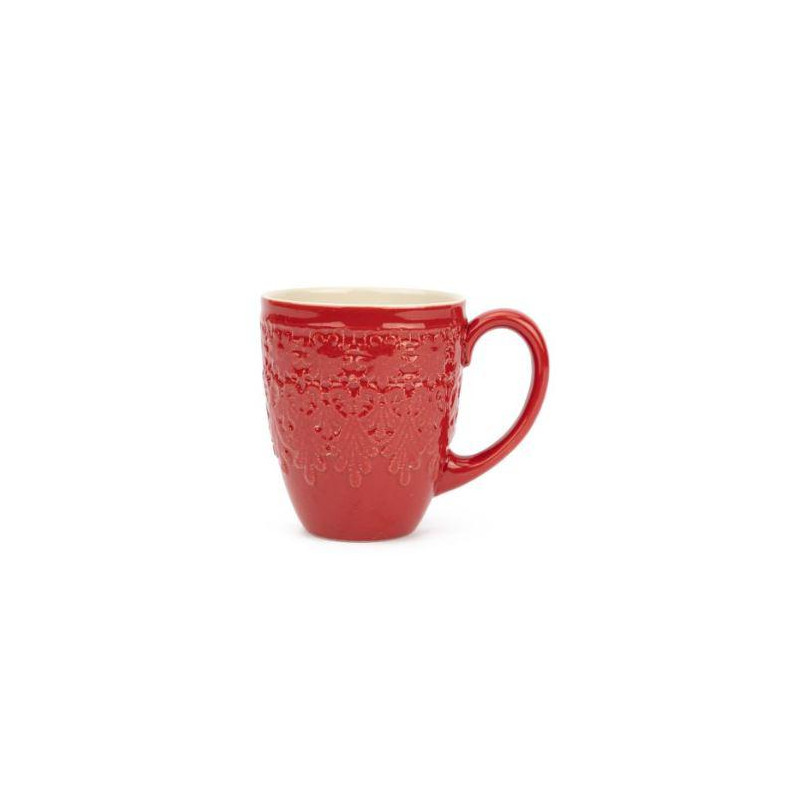 Taza roja con flores