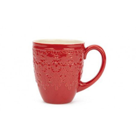 Taza roja con flores