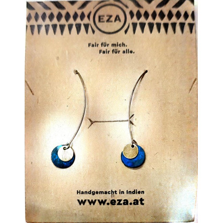 Pendientes largos azules y dorados