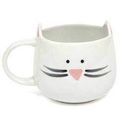 Taza de cerámica blanca con gato