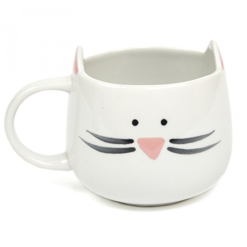 Taza de cerámica blanca con gato Taza de cerámica blanca con gato