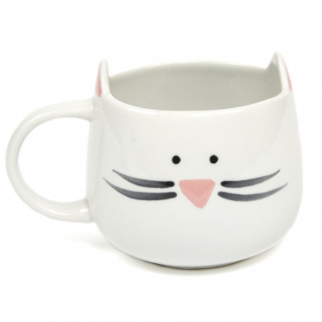 Taza de cerámica blanca con gato